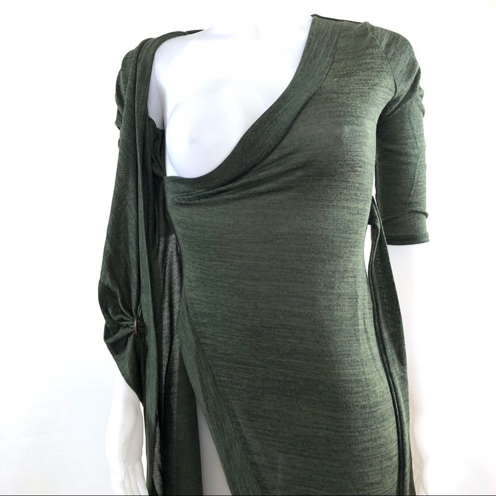 Last one Olive Green Bodycon Knit Wrap Sweater Dress - Picture 14 of 16